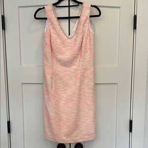 Lilly Pulitzer Laidley Sleeveless Boucle Tweed Pink and White Dress, Pearl Neck